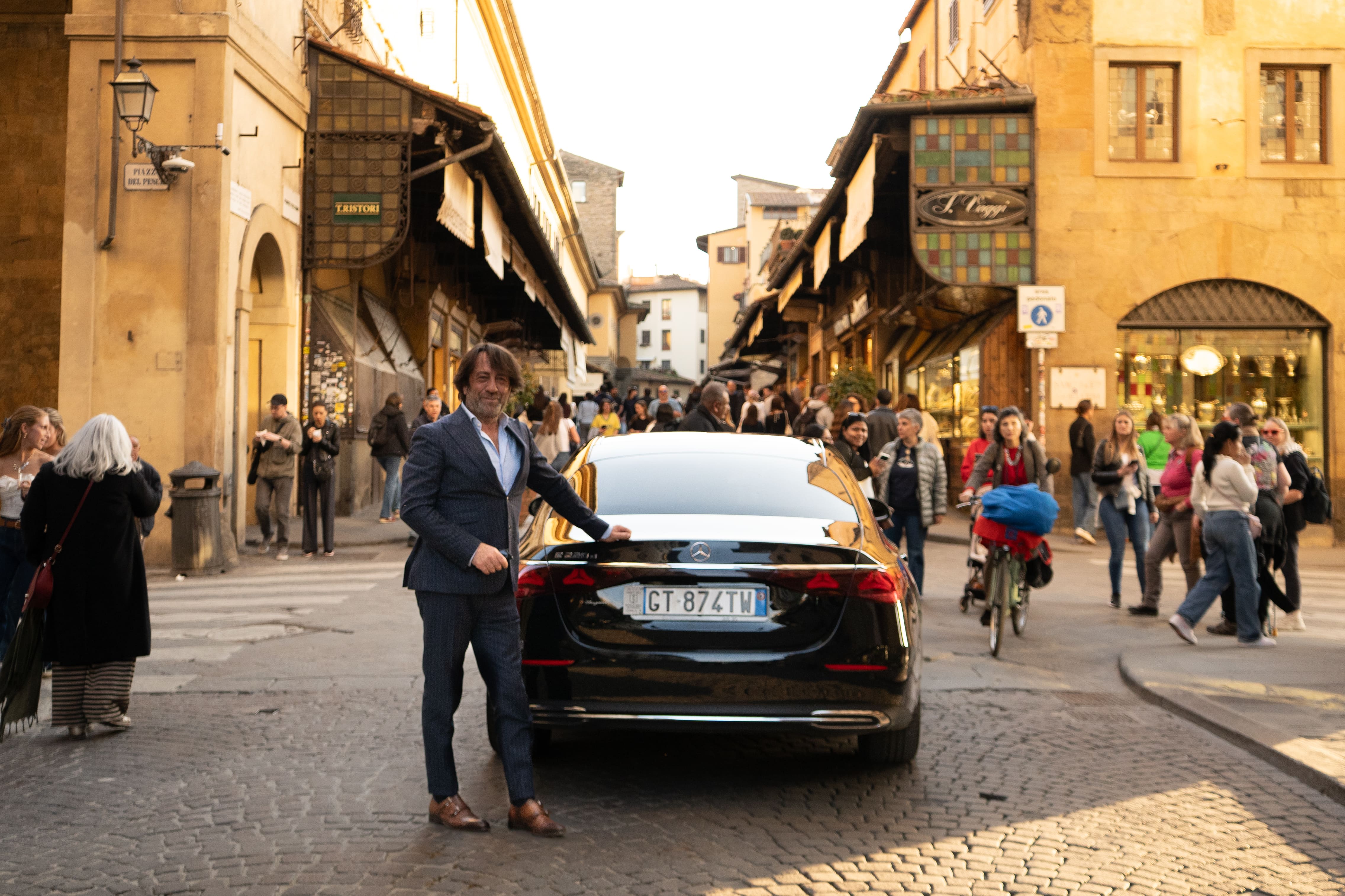 Cristian Rocchigiani with his Mercedes-Benz in Florence